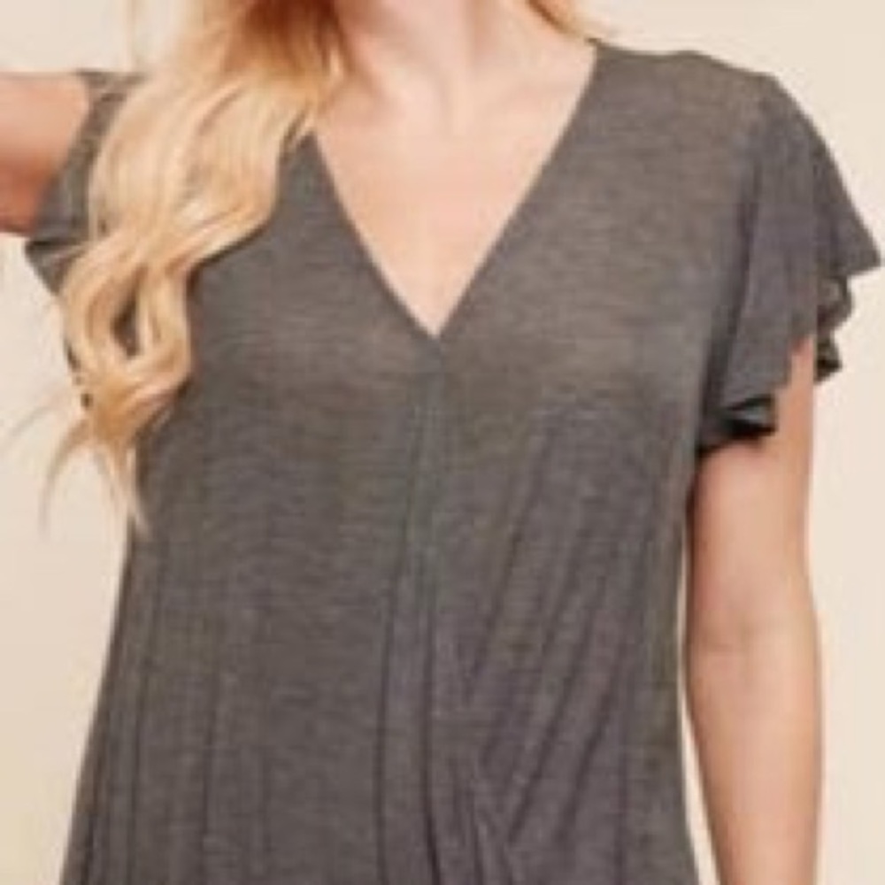 Charcoal solid tie blouse